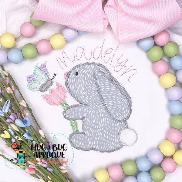 Bunny Tulip Butterfly Zig Zag Stitch Applique Design, Applique