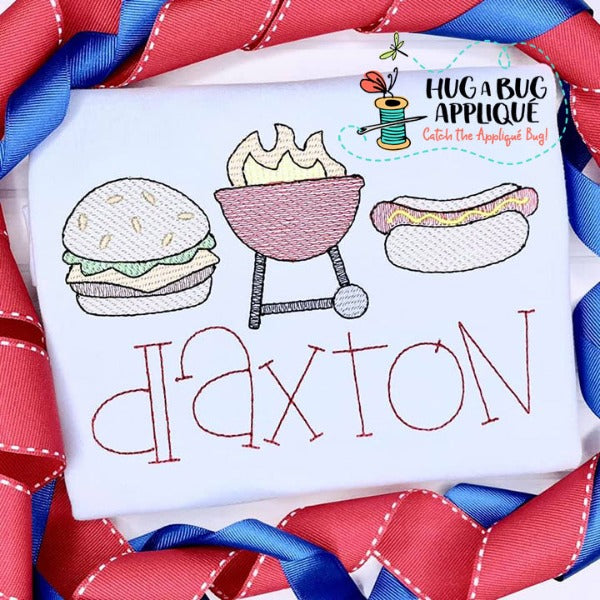 Burger Grill Dog Sketch Stitch Embroidery Design, Embroidery