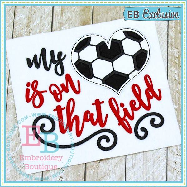 My Heart on Field Soccer Applique, Applique