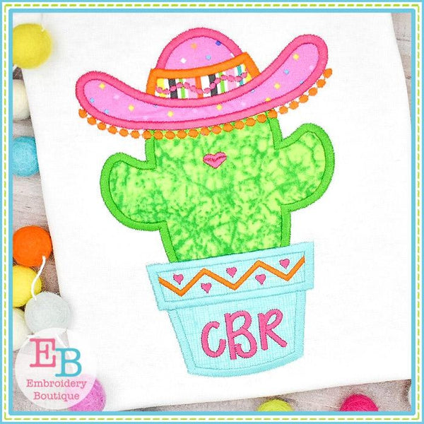 Cactus Sombrero with Pom Poms Applique, Applique
