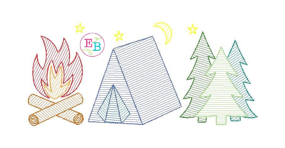Camping Sketch Trio Design, Embroidery