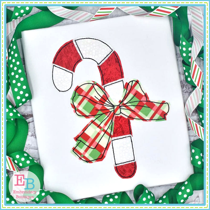 Candy Cane Big Bow No Tag Bean Applique, Applique