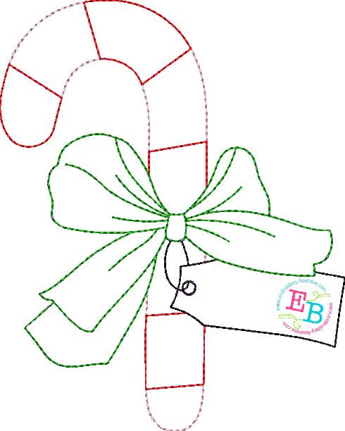 Candy Cane Big Bow Bean Applique, Applique
