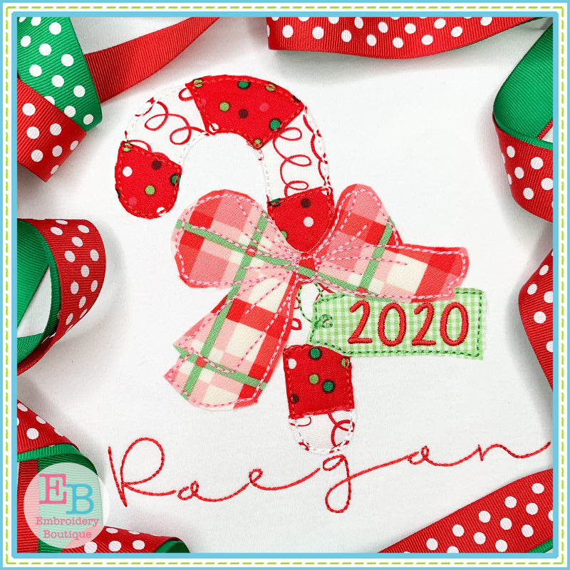 Candy Cane Big Bow Bean Applique, Applique