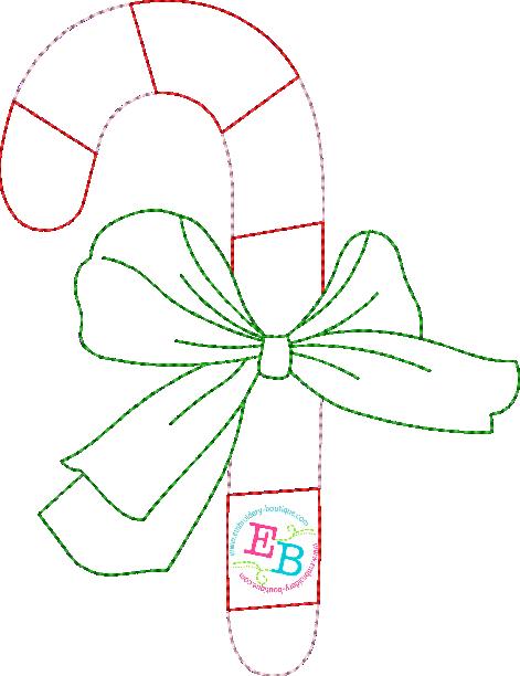 Candy Cane Big Bow No Tag Bean Applique, Applique