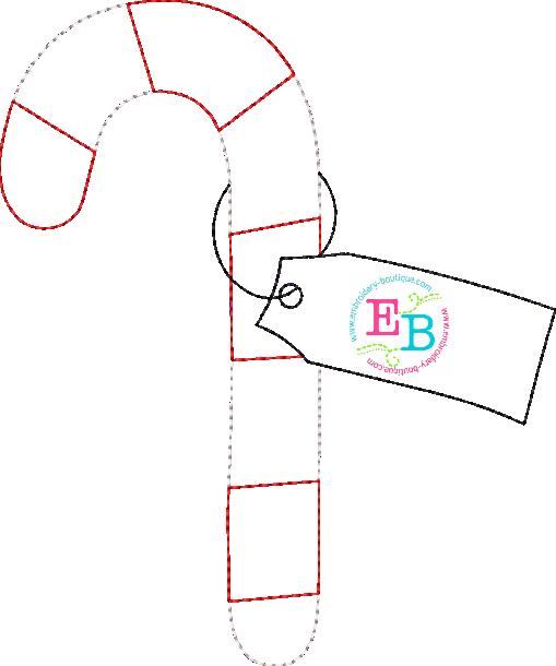 Candy Cane Tag Bean Applique, Applique