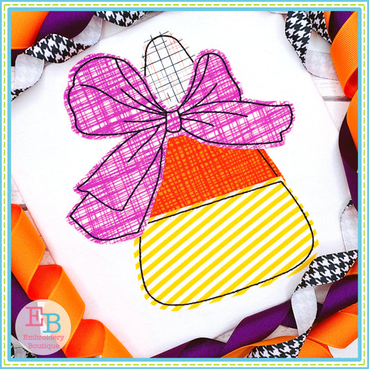 Candy Corn Big Bow Bean Stitch Applique, Applique