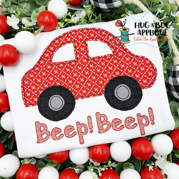 Car Simple Bean Stitch Applique Design, Applique