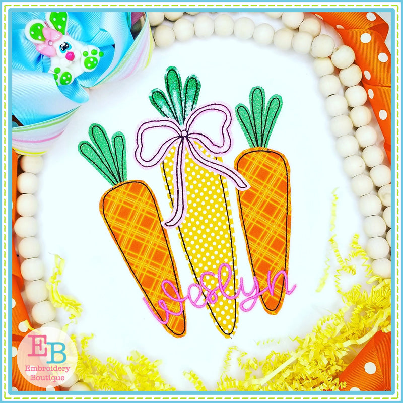 Carrots Trio Bow Bean Stitch Applique, Applique