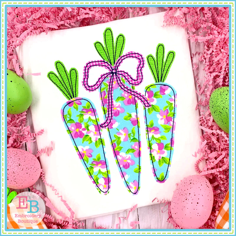 Carrots Trio Bow Bean Stitch Applique, Applique