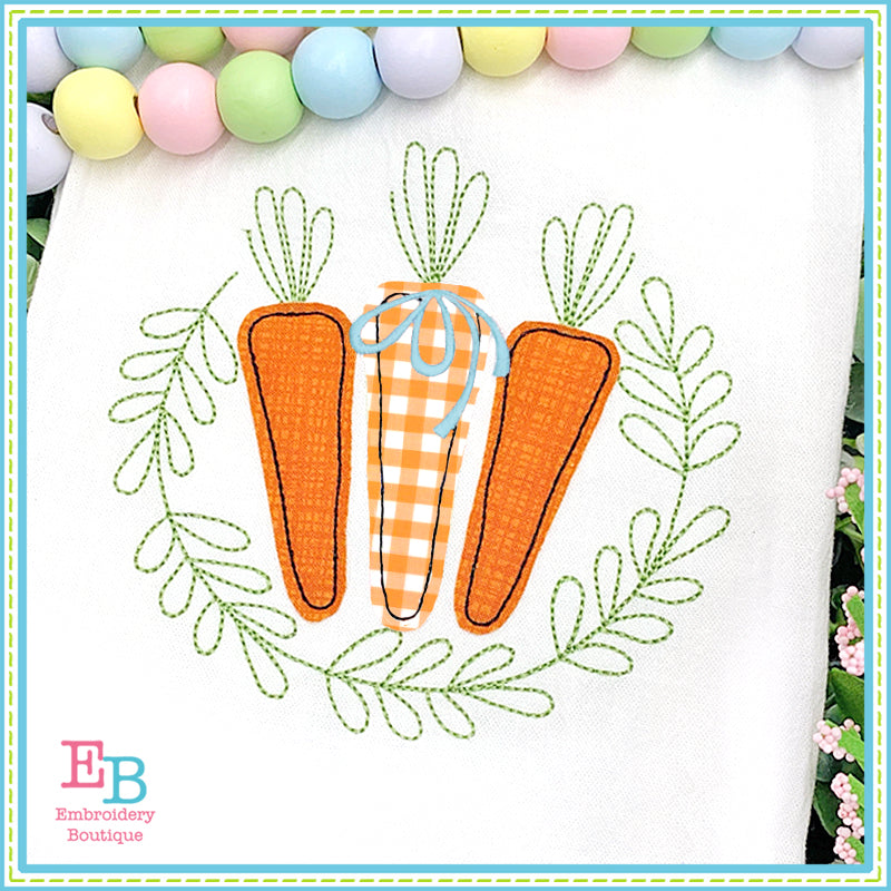 Carrots Bow Leaves Bean Stitch Applique, Applique, Embroidery Boutique