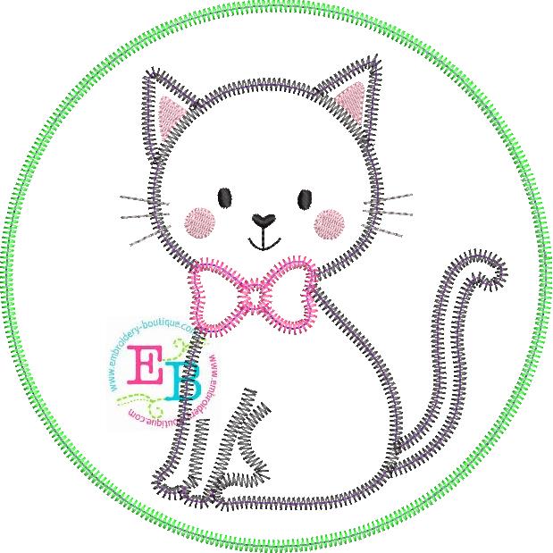 Cat Circle Zigzag Stitch Applique, Applique