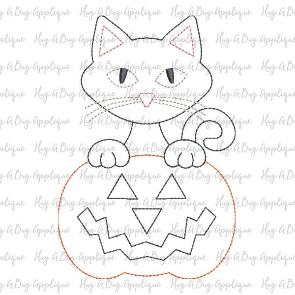 Cat Jackolantern Bean Stitch Applique Design, Applique