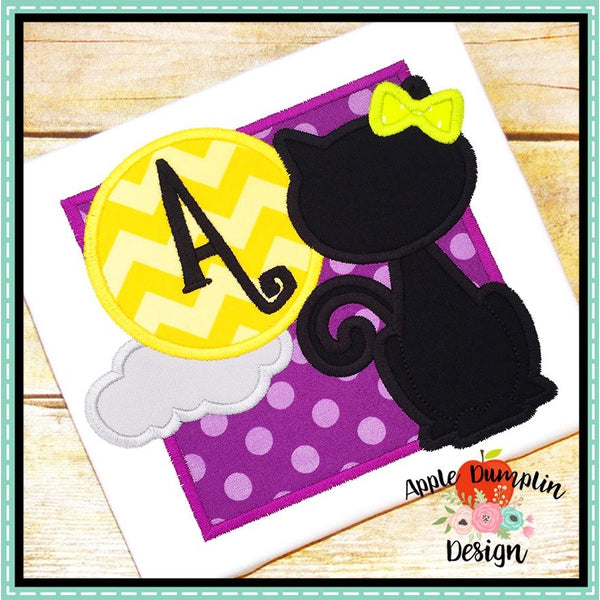 Cat with Moon Girl Applique Design, applique
