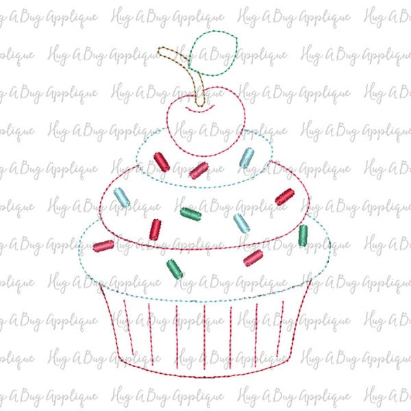 Cherry Cupcake Bean Stitch Applique Design, Applique