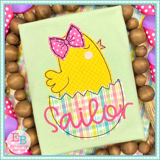Chick Bow Egg Bean Stitch Applique, Applique, Embroidery Boutique