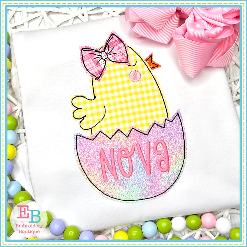 Chick Bow Egg Bean Stitch Applique, Applique, Embroidery Boutique