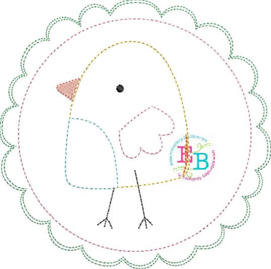 Girl Chick Circle Bean Stitch Applique (with and without ribbon tail), Applique