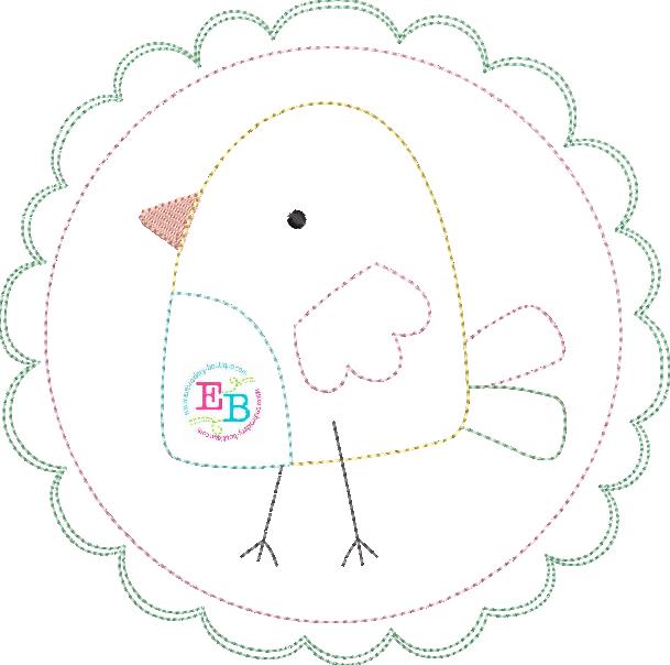Girl Chick Circle Bean Stitch Applique (with and without ribbon tail), Applique