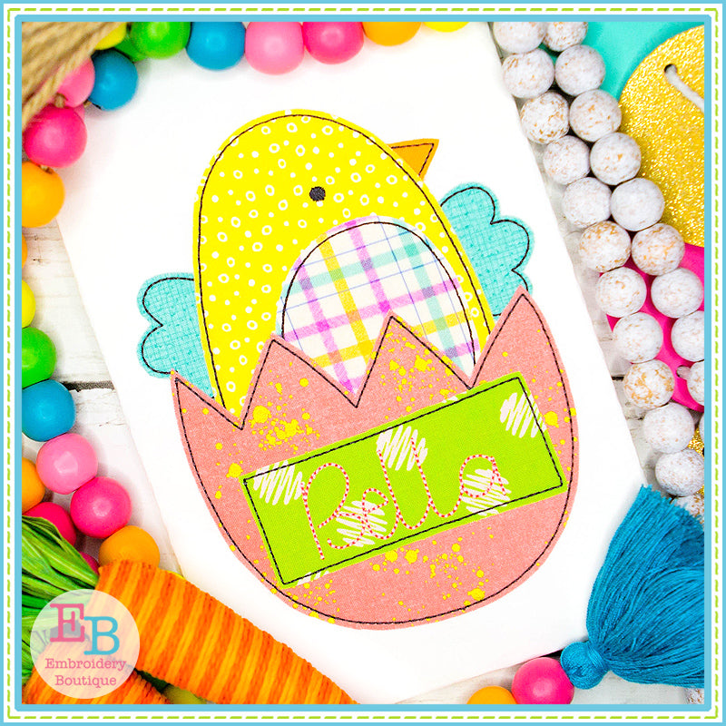 Chick Egg Banner Bean Stitch Applique, Applique