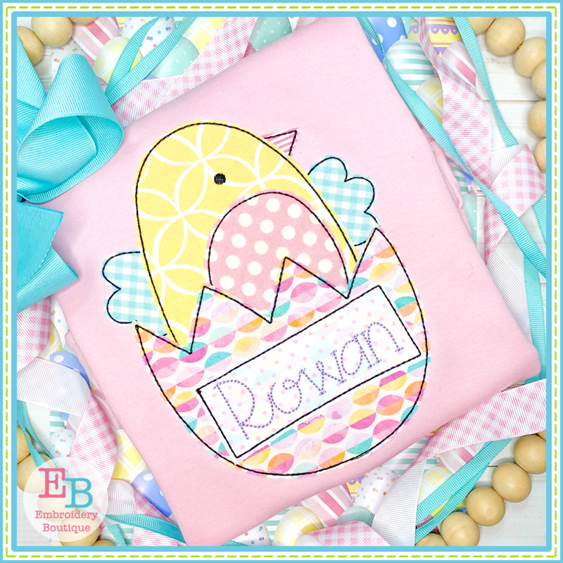 Chick Egg Banner Bean Stitch Applique, Applique