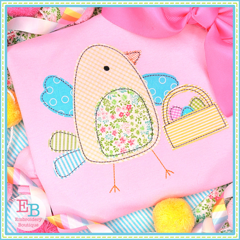 Chick Egg Basket Bean Stitch Applique, Applique