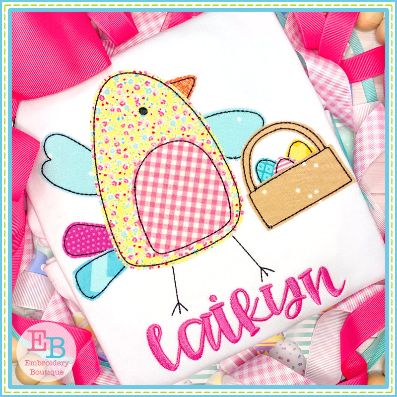 Chick Egg Basket Bean Stitch Applique, Applique
