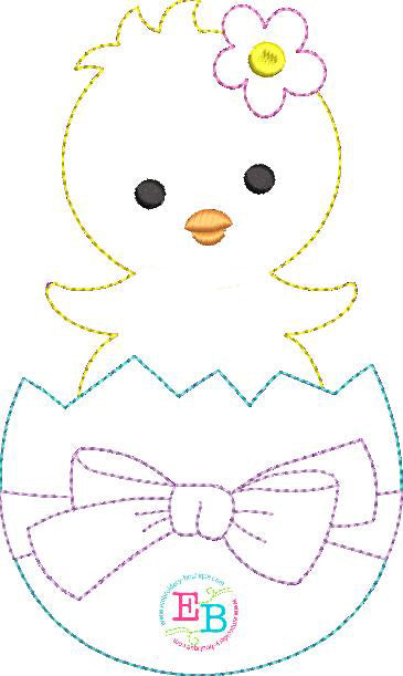 Chick Egg Bow Bean Stitch Applique, Applique