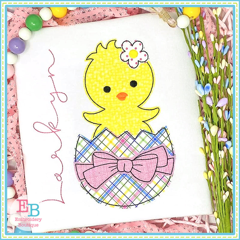 Chick Egg Bow Bean Stitch Applique, Applique