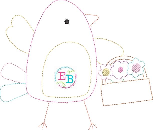Chick Flower Basket Bean Stitch Applique, Applique