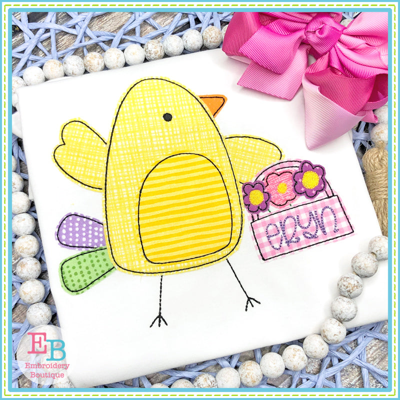 Chick Flower Basket Bean Stitch Applique, Applique