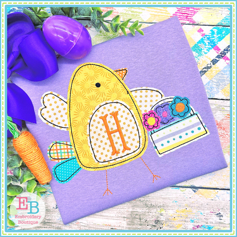 Chick Flower Basket Bean Stitch Applique, Applique