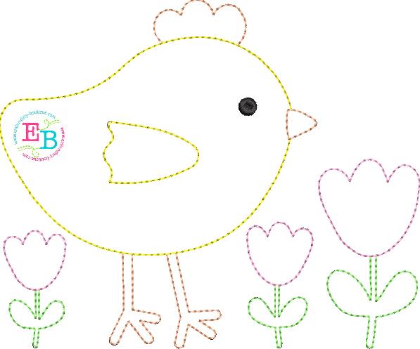 Chick Tulips Bean Stitch Applique, Applique