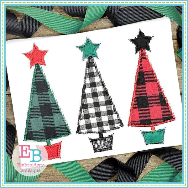 Trees Trio Stars Zigzag Applique, Applique