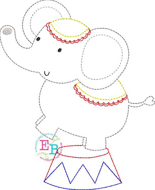 Circus Elephant Bean Stitch Applique, Applique