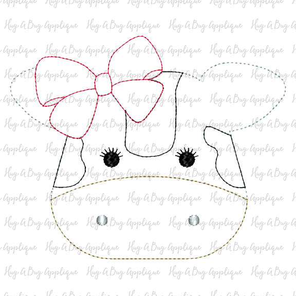 Cow Bow Bean Stitch Applique Design, Applique