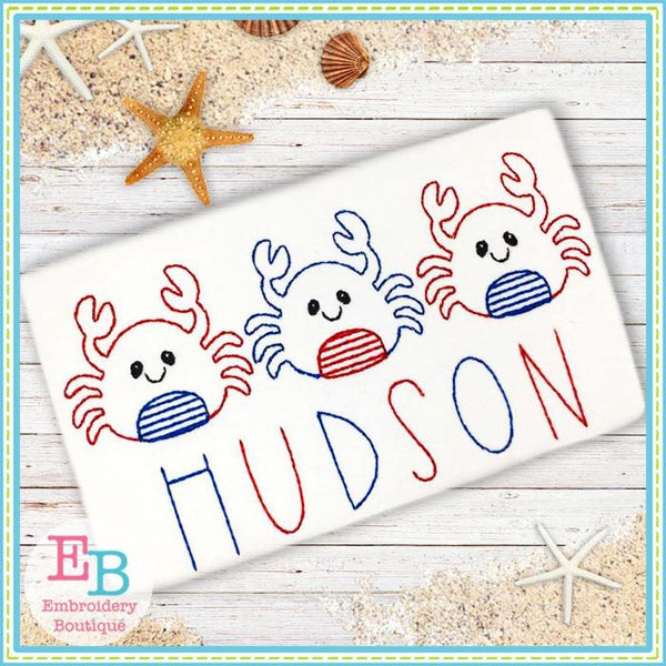 Crab Trio Bean Stitch Embroidery, Embroidery