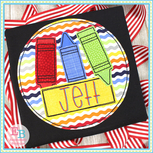 Crayon Name Circle Bean Applique, Applique