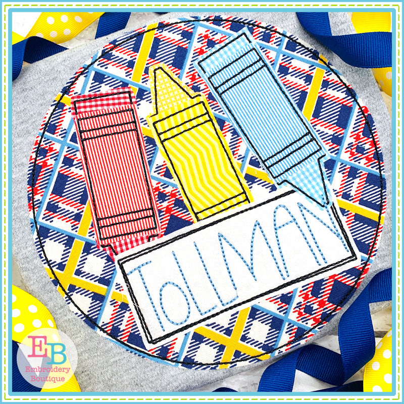 Crayon Name Circle Bean Applique, Applique