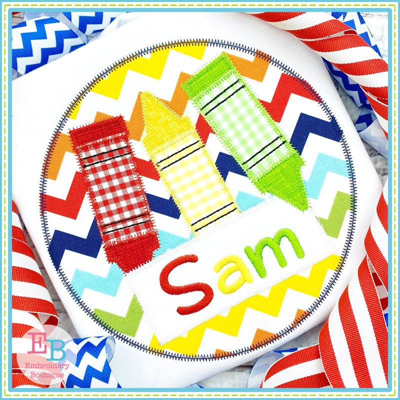 Crayon Name Circle Zigzag Applique, Applique