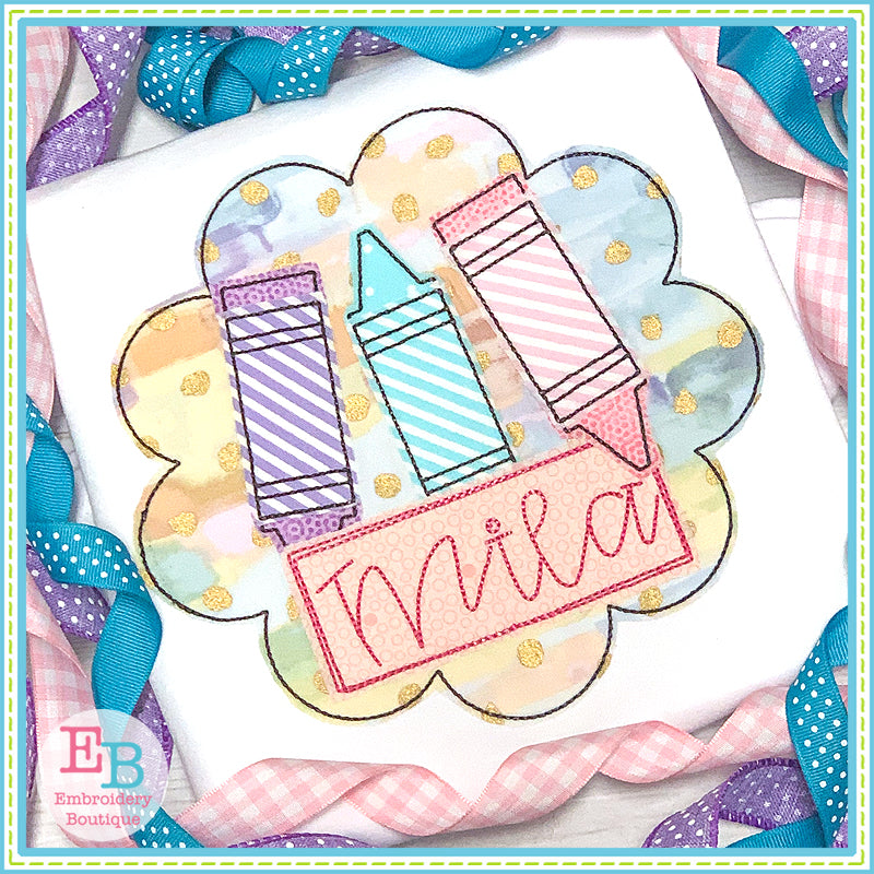 Crayon Name Girl Circle Applique, Applique