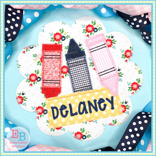 Crayon Name Girl Circle Zigzag Applique, Applique