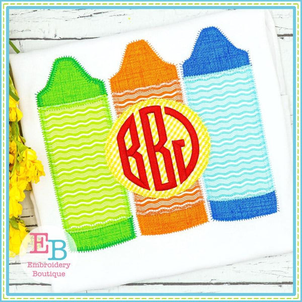 3 Crayons with Circle Zigzag Applique, Applique