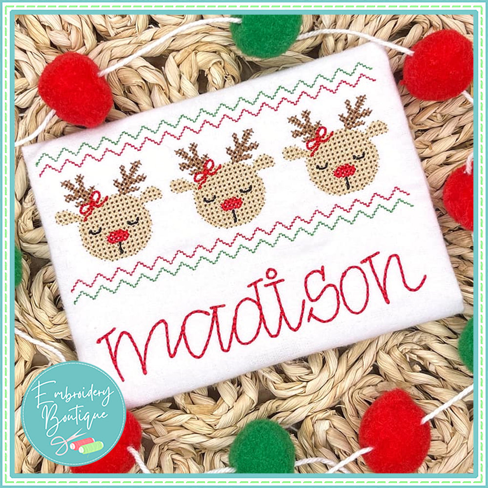 Reindeer Bow Cross Stitch Embroidery Design, Embroidery, Embroidery Boutique