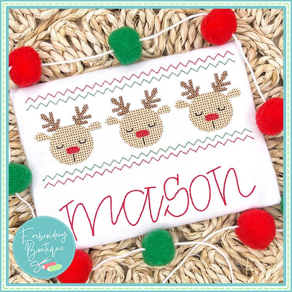 Reindeer Trio Cross Stitch Embroidery Design, Embroidery, Embroidery Boutique
