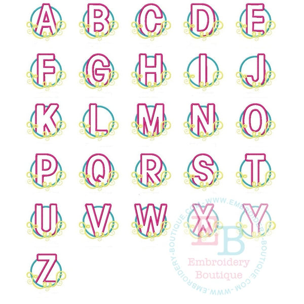 Swirl Circle Applique Alphabet, Applique Alphabet