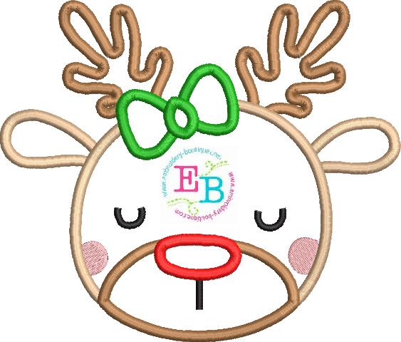 Deer Bow Satin Stitch Applique, Applique