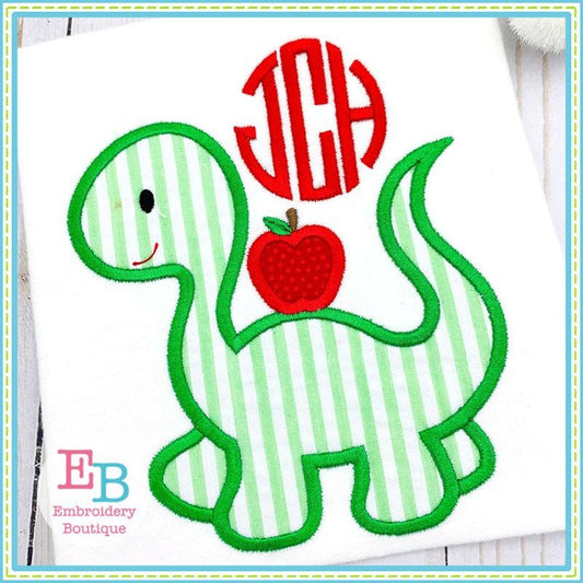 Dinosaur With Apple Satin Applique, Applique