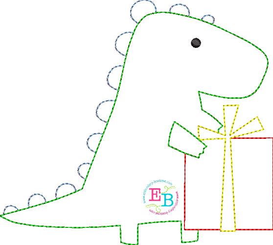 Dino Present Bean Stitch Applique, Applique