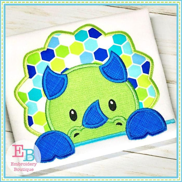 Triceratops Boy Peeker Applique, Applique
